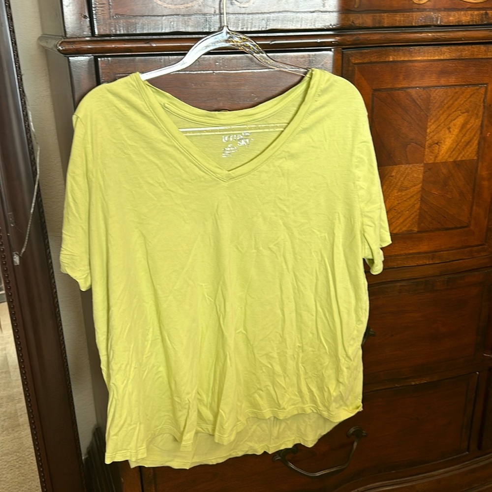 Plus size basic green v neck tee shirt